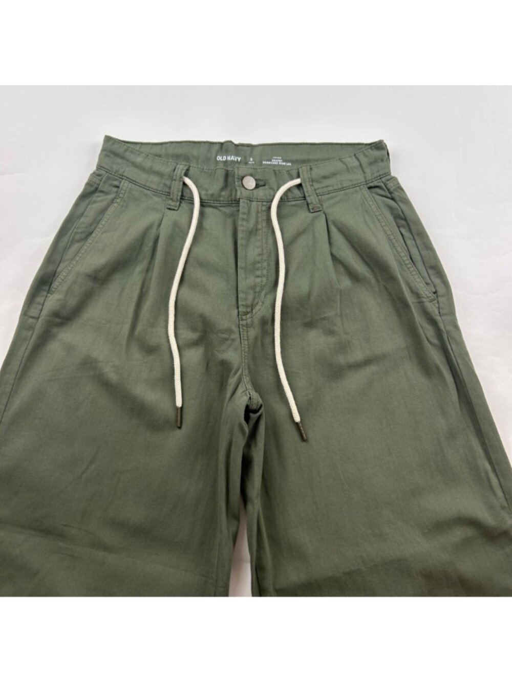PETITE Old Navy Alpine Tundra Cotton Canvas Drapey Wide Leg Drawstring Pant 2P - Picture 2 of 7